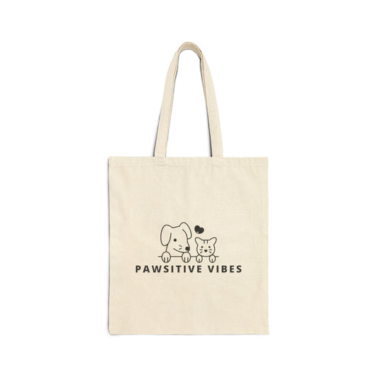 Pawsitive Vibes Cotton Canvas Tote Bag | Eco-Friendly Pet Lover Gift